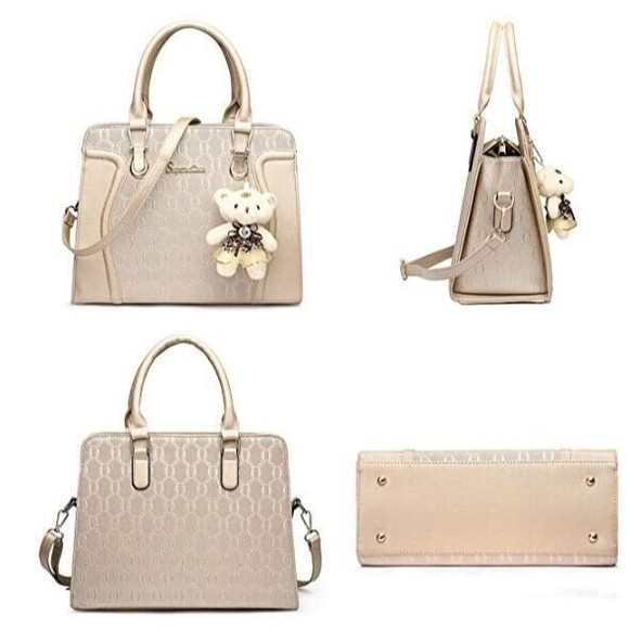 Set 4pc Women Bags ~ Handbag Tote Shoulder Top Handle Satchel Purse Beige Wallet - Picture 9 of 12